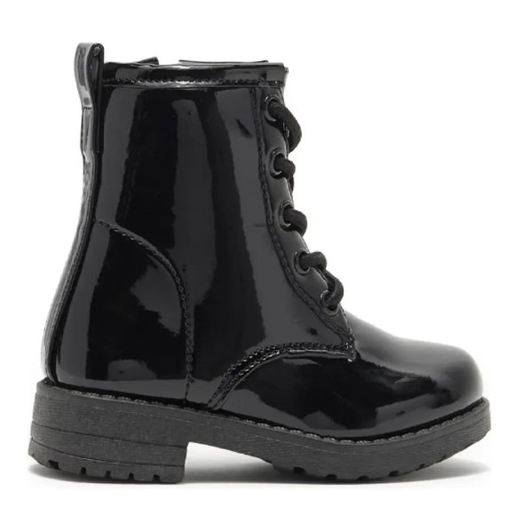 Mini Moda Kids Black Patent Combat Boots | Size 8 Toddler NIB - Picture 2 of 11